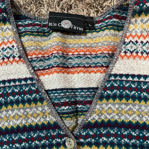 vintage patterned sleeveless button down sweater vest size large - Picture 2 of 3